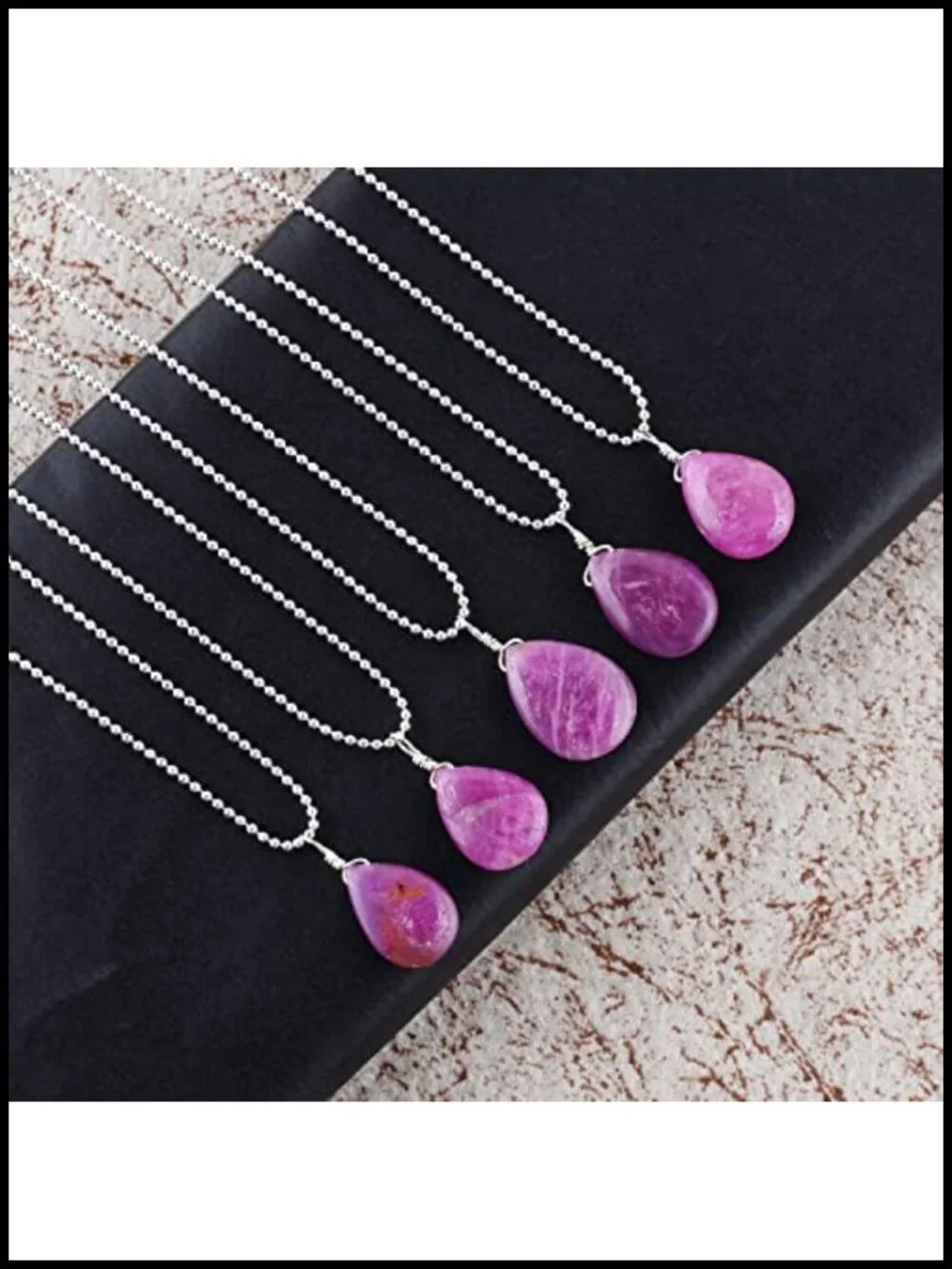 Natural Ruby Gemstone Pear Pendant Necklace, Silver Plated, Chakra Crystal,